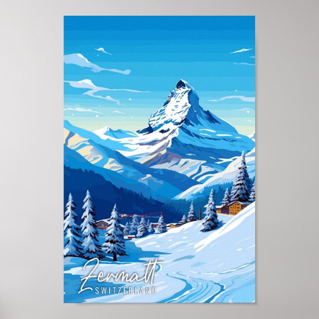 Zermatt Switzerland vintage travel illustration Poster (Front)