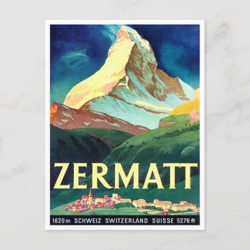 Zermatt Switzerland vintage travel Postcard