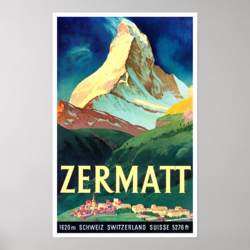 Zermatt Switzerland vintage travel Poster