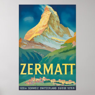 Zermatt Switzerland Vintage Travel Poster Print