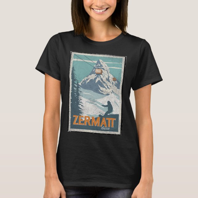 Zermatt Switzerland Winter Skiing Snowboarding Ski T-Shirt (Front)