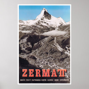 Zermatt Travel Print Switzerland Ski Poster Swiss