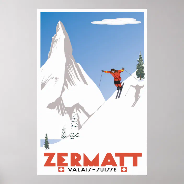 Zermatt Matterhorn Switzerland Valais Canton Travel Vintage Poster Repro FREE SH 