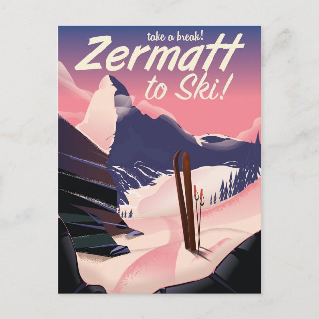 Zermatt vintage travel poster postcard (Front)
