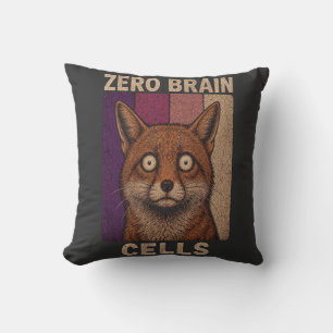 Zero Brain Cells Fox Meme – Funny Cute Animal Throw Pillow