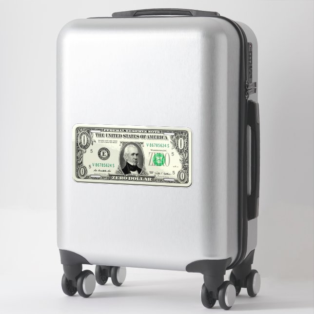 Zero Dollar Bill License Plate Sticker (Suitcase)