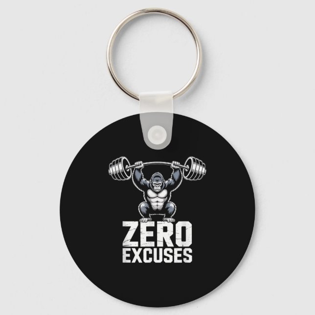Zero Excuses Gorilla Gym Motivational Workout  Keychain (Front)