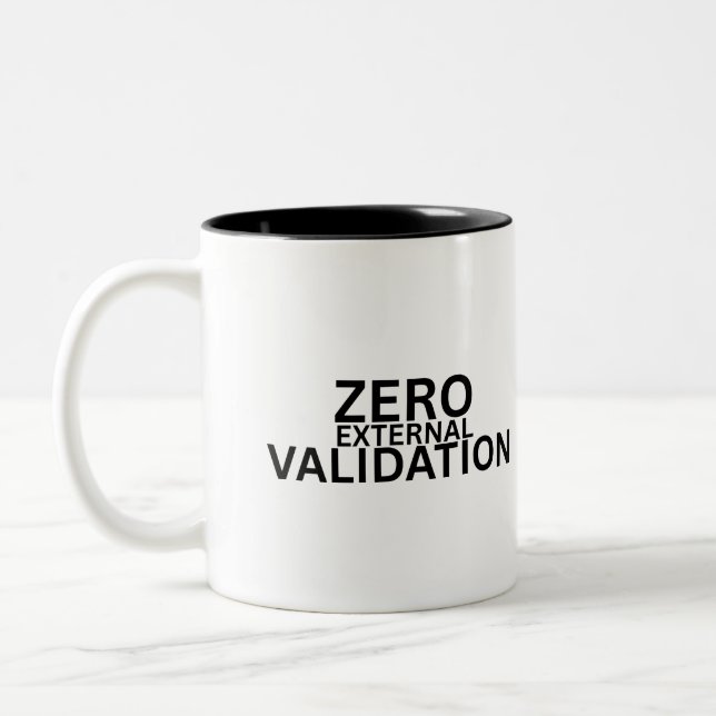 Zero External Validation Black and White Accent  Two-Tone Coffee Mug (Left)