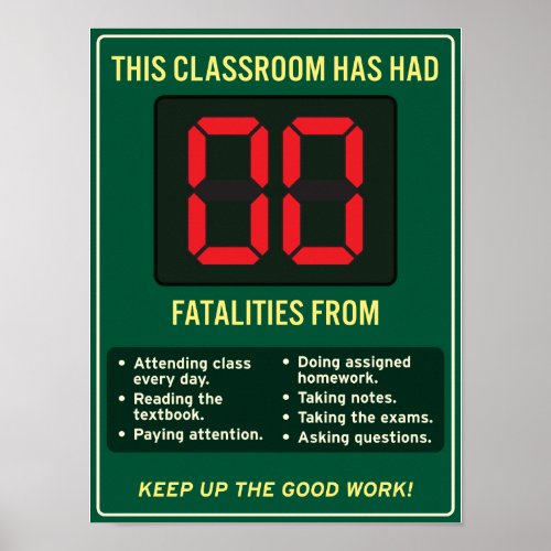 Zero fatalities from good classroom habits poster