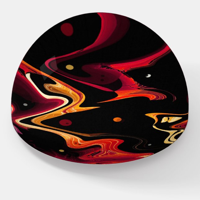 Zero Gravity Painting Abstract in Orange and Black Paperweight (Angled)