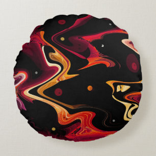 Zero Gravity Painting Abstract in Orange and Black Round Pillow