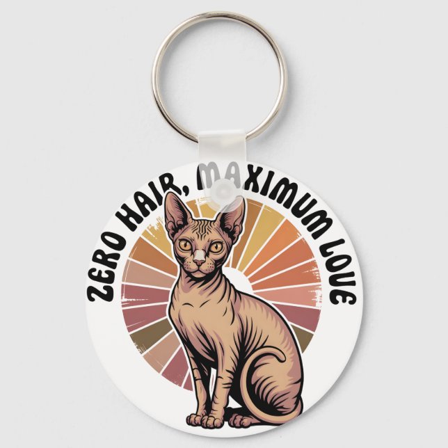 Zero Hair Maximum Love Sphynx Art Keychain (Front)