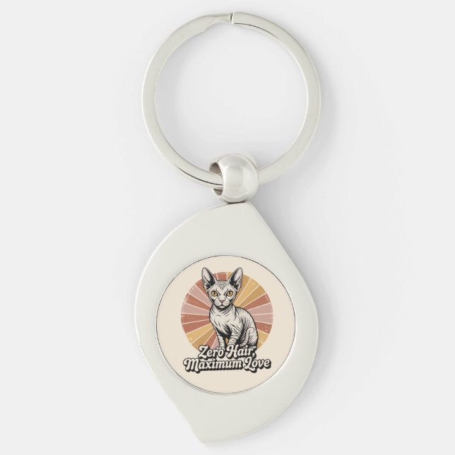 Zero Hair Maximum Love Sphynx Retro Keychain (Front)