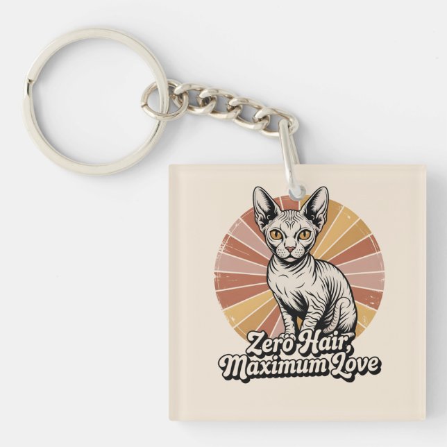 Zero Hair Maximum Love Sphynx Retro Keychain (Front)