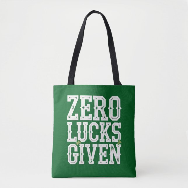 Zero Lucks Given Funny St Patrick's Day Irish Tote Bag (Front)