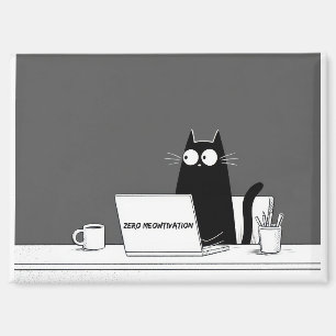 Zero Meowtivation Cat – Funny Lazy Work Cartoon Magnet