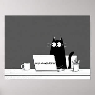 Zero Meowtivation Cat – Funny Lazy Work Cartoon Poster