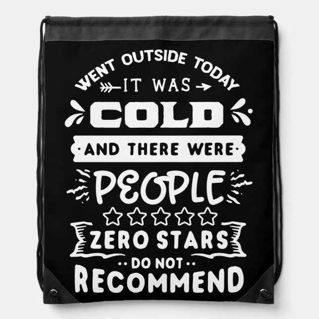 Zero Stars | Funny Snarky Introvert Humorous Text Drawstring Bag (Front)