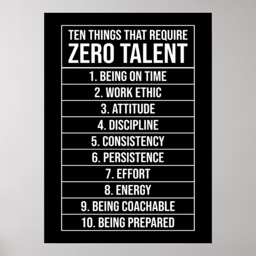 Zero Talent Required _ Success Motivational Poster