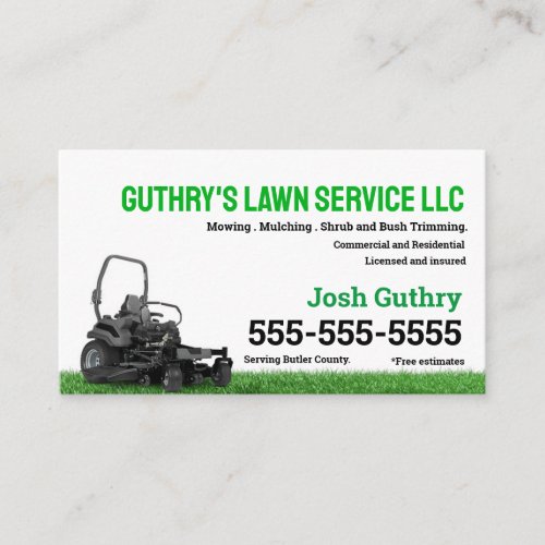 Zero Turn Lawn Care Business Card