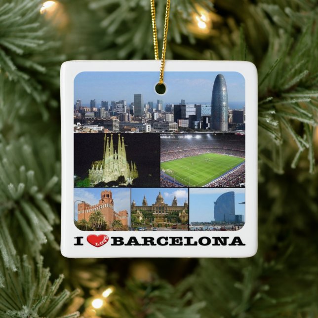 zES022 i love BARCELONA, Spain, Europe, Ceramic Or Ornament (Tree)