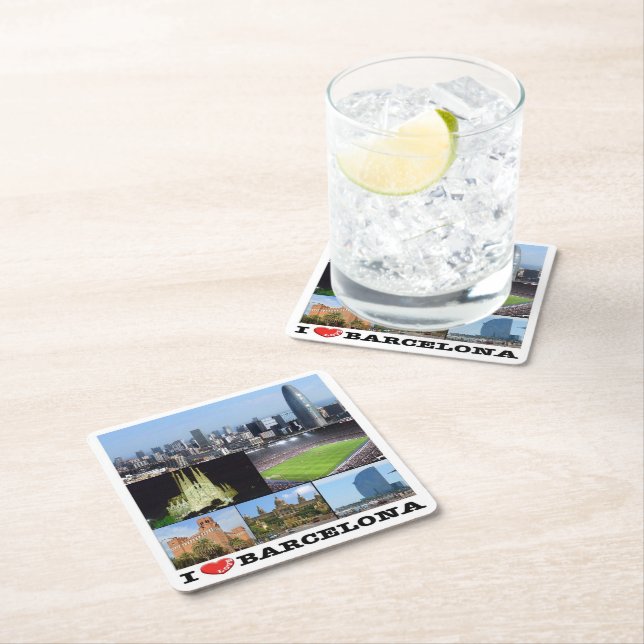 zES022 i love BARCELONA, Spain, Europe, Square Paper Coaster (Insitu)