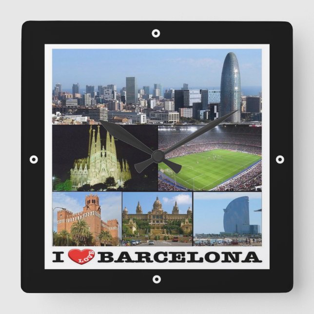 zES022 i love BARCELONA, Spain, Europe, Square Wall Clock (Front)