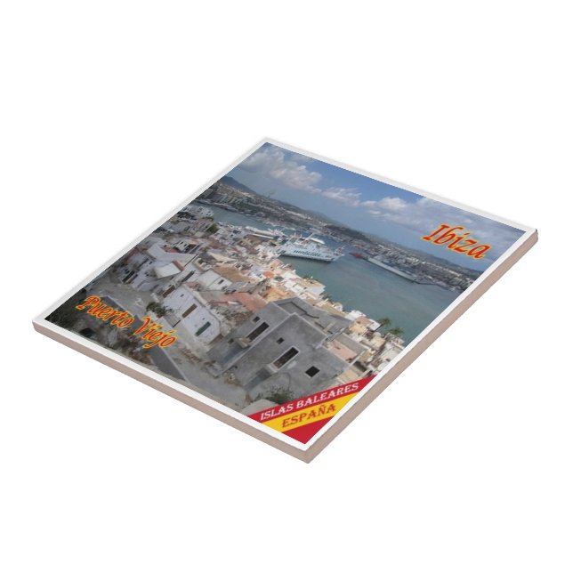 zES054 EIVISSA Old Town Harbour, Spain, Ceramic Tile (Side)