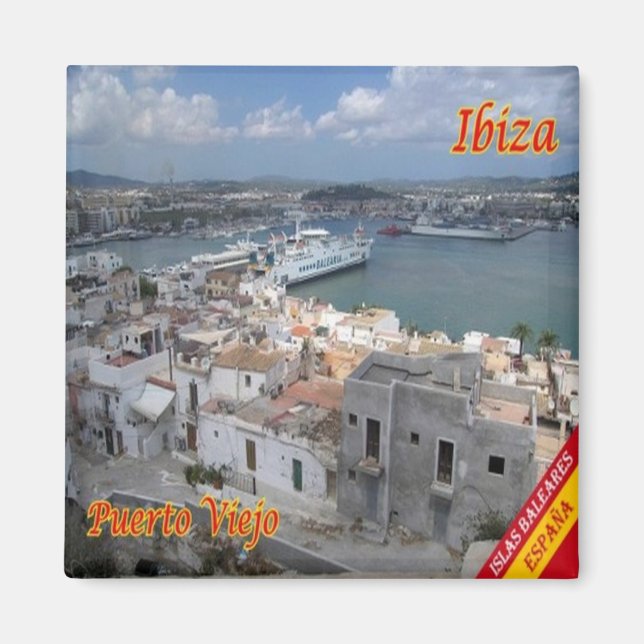 zES054 EIVISSA Old Town Harbour, Spain, Fridge Magnet (Front)