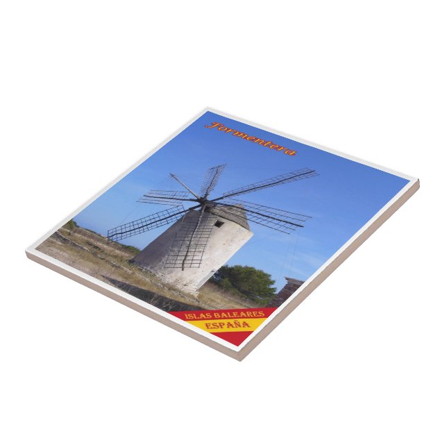 zES062 FORMENTERA WINDMIL, Balearic Spain, Ceramic Tile (Side)