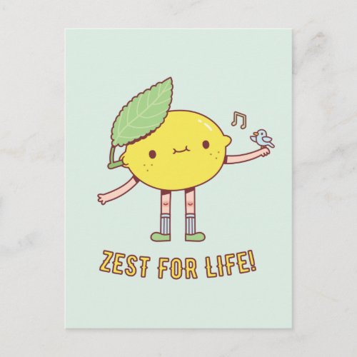 Zest For Life Cute Lemon and Bird Positive Postcard
