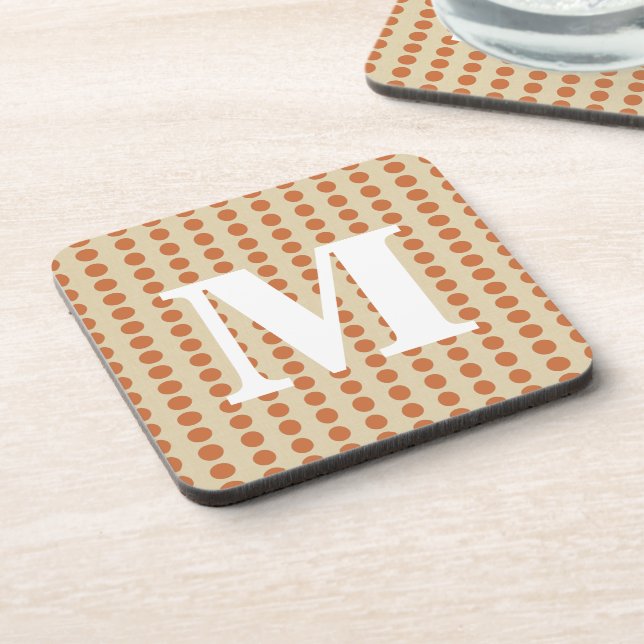 Zest Spice Moods Dots with monogram Beverage Coaster (Left Side)