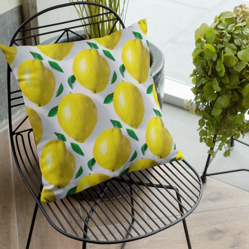 Zesty Citrus Blooms Lemon Patterned Throw Pillow