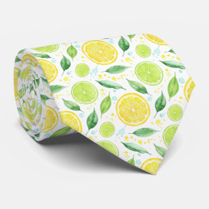 Zesty Citrus Green and Lemon Vibrant Watercolor Neck Tie
