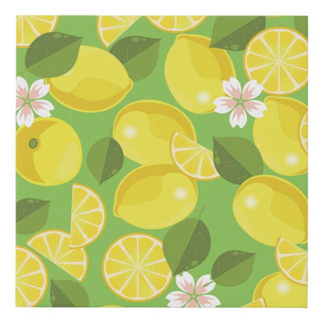 Zesty Lemon: Citrus Pattern Delight Faux Canvas Print (Front)