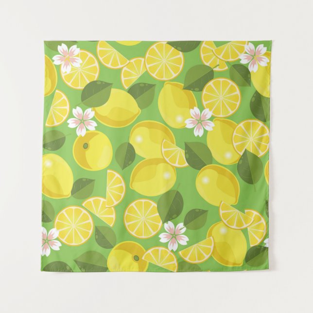 Zesty Lemon: Citrus Pattern Delight Tapestry (Front)