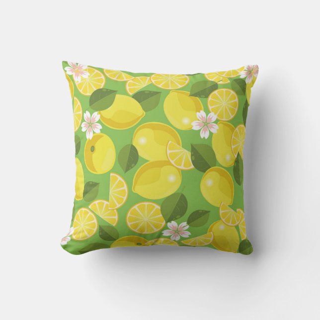 Zesty Lemon: Citrus Pattern Delight Throw Pillow (Front)