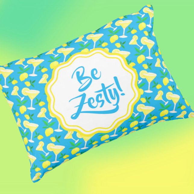 Zesty Lemon Drops Lemons Caribbean Blue  Outdoor Pillow (Words to live by!)
