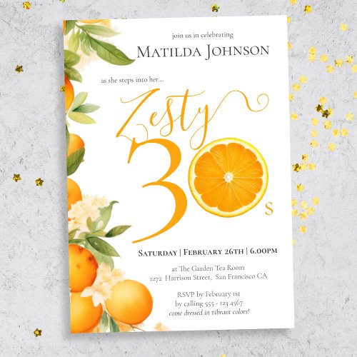 Zesty Orange Fun 30th Birthday Party Invitation