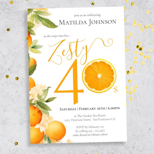 Zesty Orange Fun 40th Birthday Party Invitation