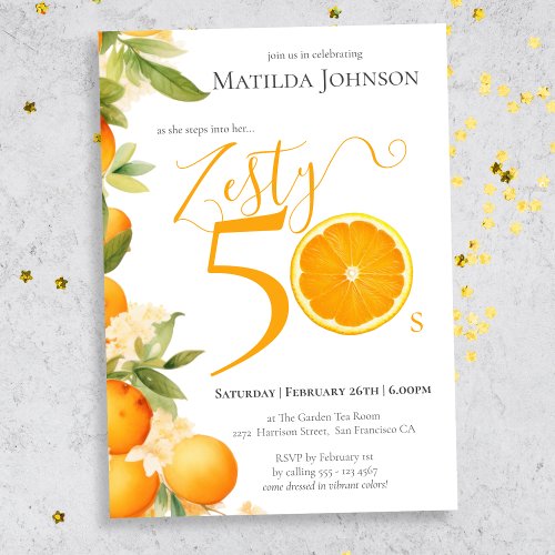 Zesty Orange Fun 50th Birthday Party Invitation