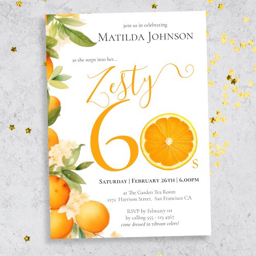 Zesty Orange Fun 60th Birthday Party Invitation