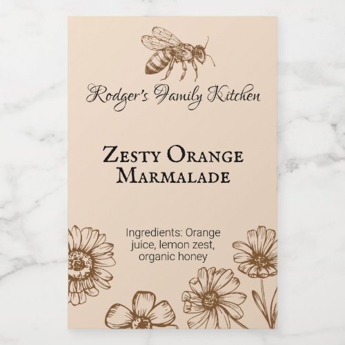 Zesty Orange Marmalade Floral Honey Bee Food Label