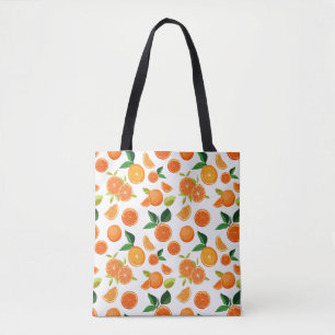Zesty Orchard' Vibrant Orange & Leaf Pattern Tote Bag