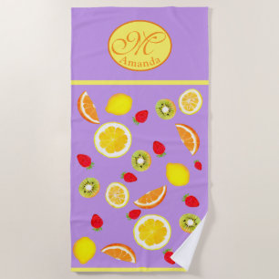 Zesty Summer Fruits monogrammed Beach Towel