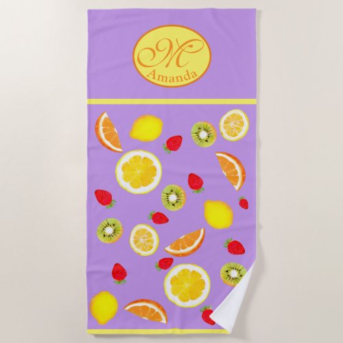 Zesty Summer Fruits monogrammed  Beach Towel