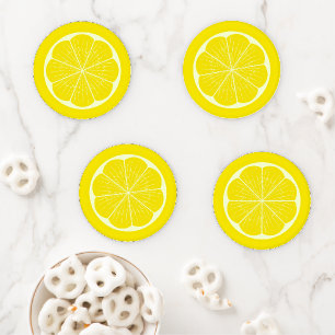 Zesty Yellow Lemon Slice Cocktail Lounge Style Coaster Set