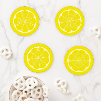 Zesty Yellow Lemon Slice Cocktail Lounge Style Coaster Set