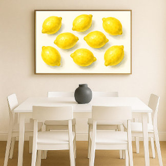 Zesty Yellow Lemons Watercolor Art Poster