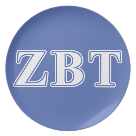 Zeta Beta Tau White and Blue Letters Dinner Plate (Front)